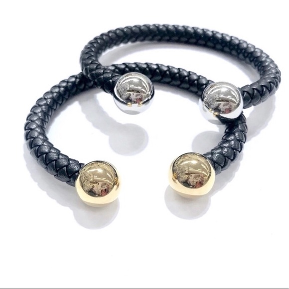 Stainless Steel Plain Ball LEATHER MEN CUFF BRAC. - Picture 1 of 8